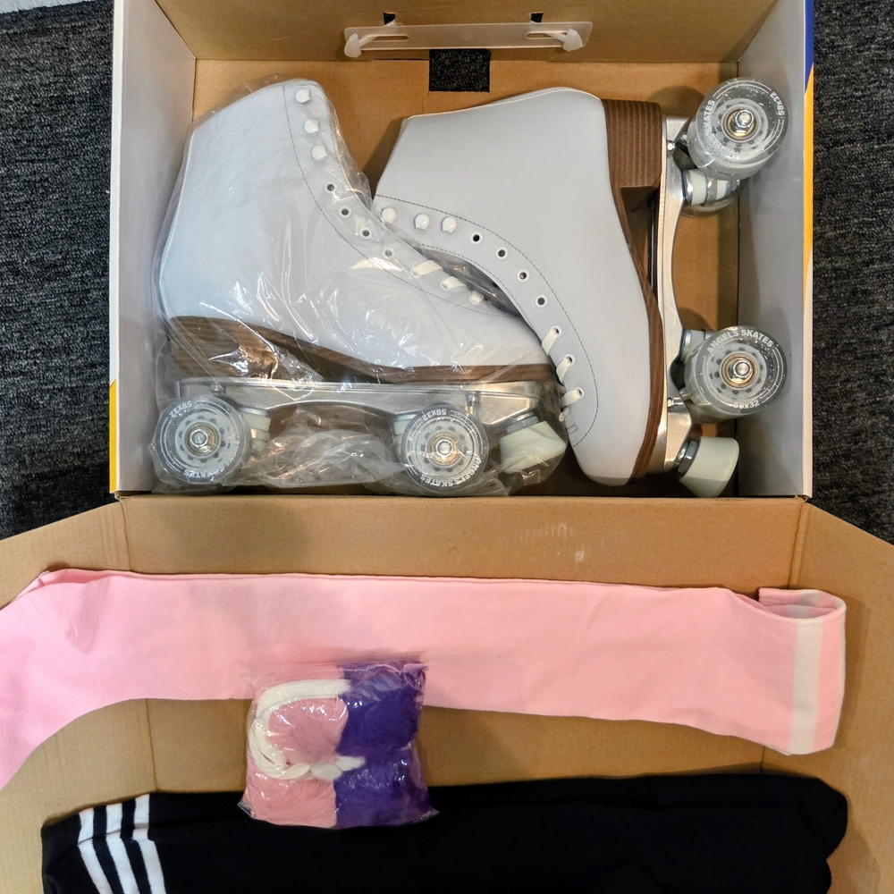 Angels Skates in White With Pom Poms And Socks. Brand New